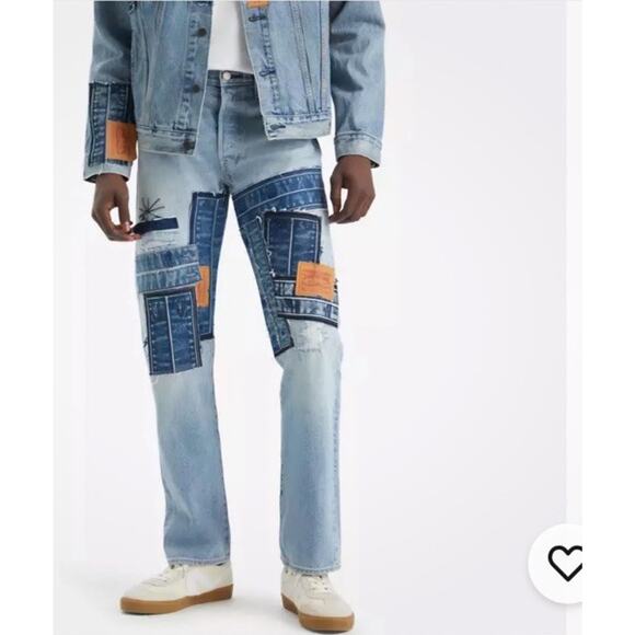 NWOT Levi’s 501 Orig Fit Jeans Distressed Patchwork Streetwear Cotton Blue 32x32 - Picture 2 of 8